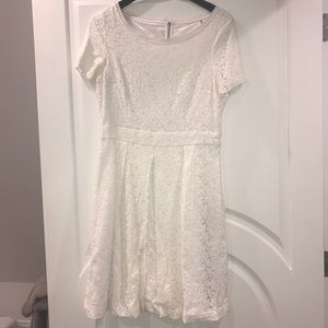 white lace knee length dress
